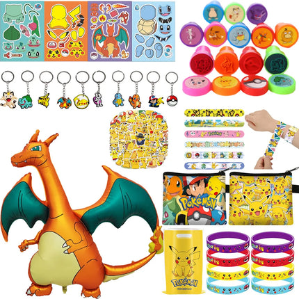 Pokemon Pikachu Themed Birthday Party Supplies Gift Stickers Keychains Stamps Balloons Gift Bag Fillers Party Decorations