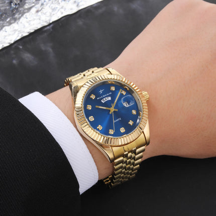 Classic Men's Steel Strap Luxury Wristwatch Business Calendar Stainless Steel Round Male Quartz Watches Clock Wristwatches ﻿