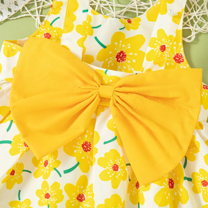 (0-2 Year Old Baby Girl Floral Dress) Summer New Sweet Bow Children'S Sleeveless Clothes With Free Hat For Beach Party