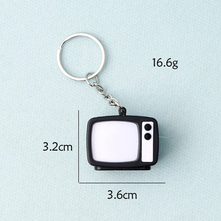 Retro TV Shaped Keychain with Light & Sound Horror Handprint Projection Spooky Halloween Pendant for Bag Charm Key Ring Chain