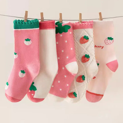 5Pairs Autumn Winter Warm Children Socks Thicken Cotton Kids Mid Tube Sock Cute Cartoon Boys Girls Baby Footwear 0-8year Clothes