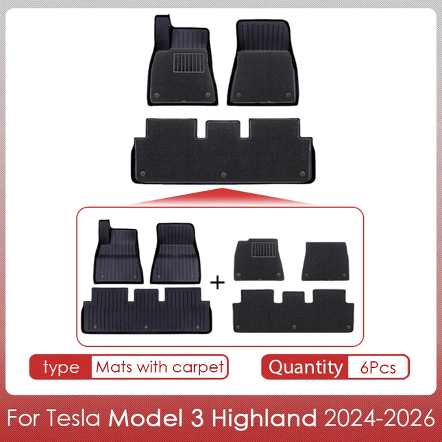 Floor Mat with Carpet for Tesla Model 3 Highland 2026 Accessories Waterproof TPE Floor Liner for Tesla Model 3 Highland 2025