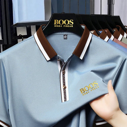 BOOS HRDAFREAR New summer men's polo shirt, contrasting color lapel, half-zip, short-sleeved, can be worn alone or as a base layer.