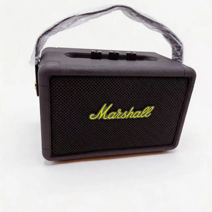Marshall Kilburn II Portable Bluetooth Speaker, Black Leather Texture, Yellow Logo, Outdoor Stereo Bass Suitable for Hiking Trip