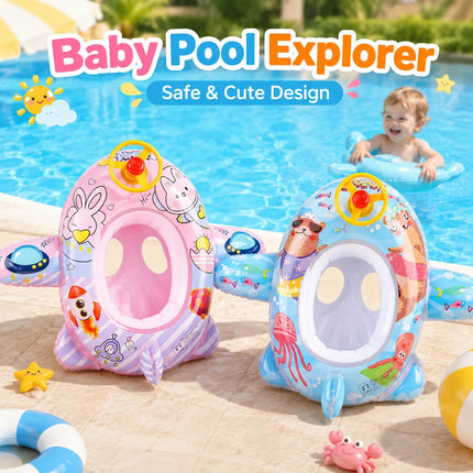 1PC Inflatable Swim Seat Pool Float with Steering Wheel, Cartoon Swimming Ring Water Float Seat for Summer Beach Pool Party