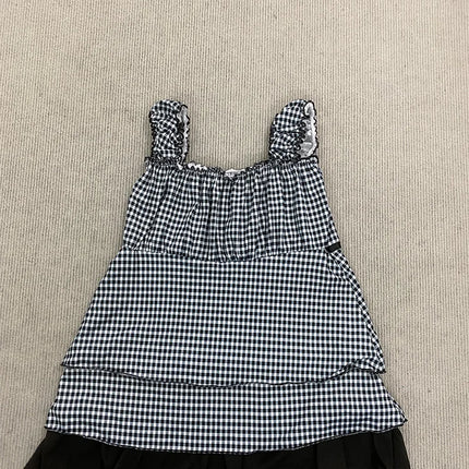 Summer Women's Sweet Gingham Ruffle Camisole Black And White Plaid Sleeveless Tank Top Y2K Aesthetic Casual Streetwear  2025 New