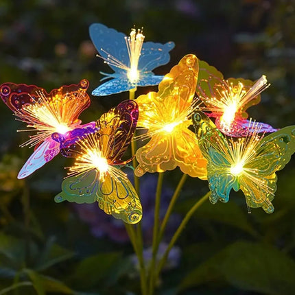 1PC Solar powered 6 head butterfly fiber optic iridescent lawn light, outdoor courtyard garden landscape decoration light