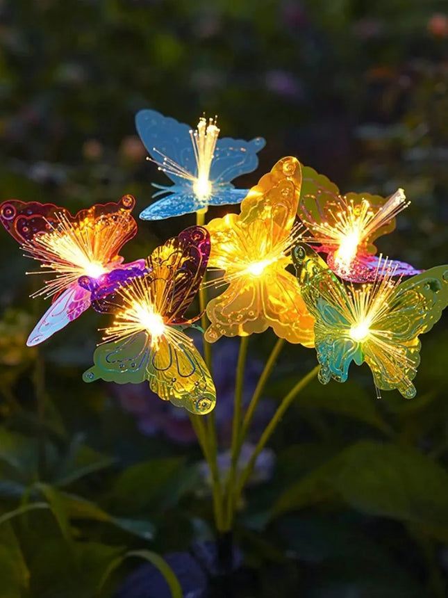 1PC Solar-powered 6-head butterfly fiber optic iridescent lawn light, outdoor courtyard garden landscape decoration light