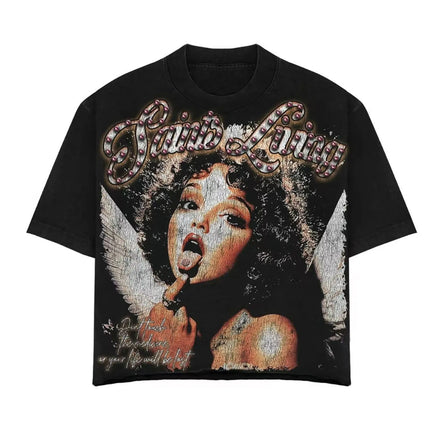Men's Y2K Vintage Pattern T-Shirt Angel Wings and Lips Design Black Casual Short Sleeve Shirt Summer Essential Street Style