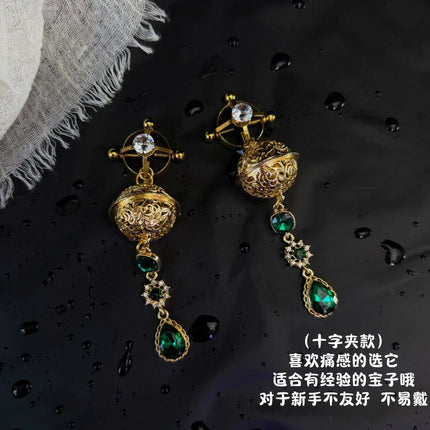 Erotic Emerald Nipple Clamps Bell Collar Female Anal Stimulator Gold Leash Chain Sexy Accessory Set BDSM Adult Sex Toys 18+