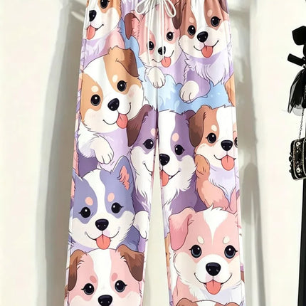 Men's cute and adorable printed casual pants, loose drawstring style, fun design, suitable for summer holidays,  and home wear