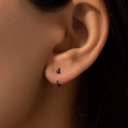 2pcs Hypoallergenic Stainless Steel Cubic Zirconia Round Ball Hoop Earrings Simple School Style Earrings Trendy Ear Jewelry