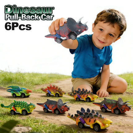 6Pcs Dinosaur Pull-Back Toy Cars, Kids Interactive Dinosaur Race Game Vehicle Playset, No Battery Required
