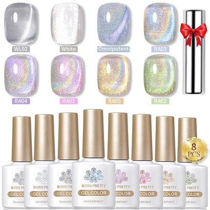 BORN PRETTY Cat Magnetic Moonlight Gel Nail Polish Set 10ml Sparking White Silver Water-light Soak Off UV Gel Nail Art Manicure