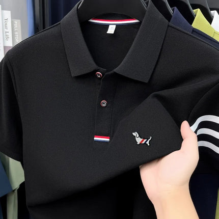 100% pure cotton short sleeve high-end brand cartoon dog embossed men's T-shirt summer new Korean casual breathable polo shirt