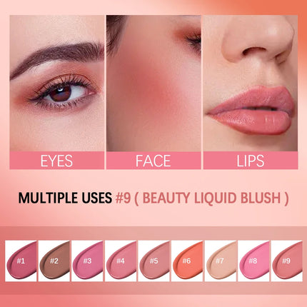 Beauty Liquid Blush Lipstick Blush Eyes Cheek Blusher Waterproof Mositure Face Contour Shadow Liquid Lip Gloss Plump Makeup