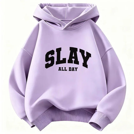 Fashion Slay All Day Letter Printed Design Hoodie Kids Children's Sweatshirt Hoody for Boys Girls Autumn Winter Casual Hoodies
