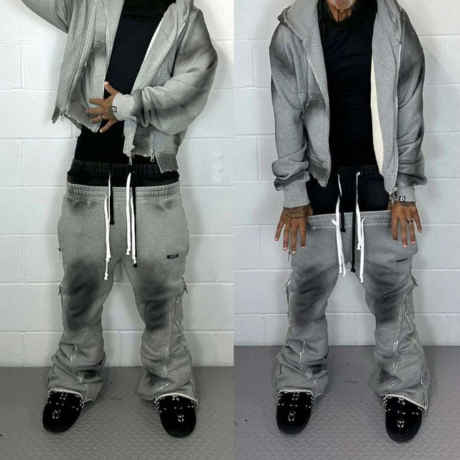 2026 vintage Gothic fashion hooded cardigan tie dye hip-hop loose hooded sweatshirt pants jacket zipper decoration