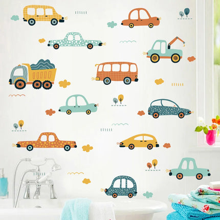 Cartoon Cars Bus Removable PVC Wall Stickers for Kids Baby Boys Bedroom Living Room Kindergarten Nursery Decor Decals DIY Murals