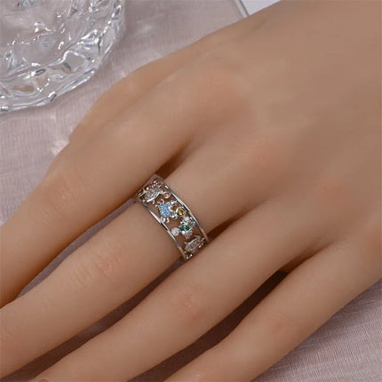 Rings For Women 100% 925 Sterling Silver Pink Heart Crown Star Moon Snowflake Zircon Rings Fashion Engagement Wedding Jewelry