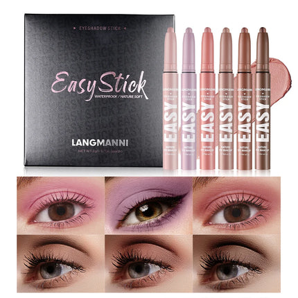 6-Color Eyeshadow Stick Pearlescent Matte Multi-color Anti-smudge Eyeshadow Pen 6 Pcs Set