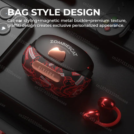 Zombies Cat B23 Graffiti Design Bluetooth 6.0 OWS Ear Clip Earbuds AI Translating Headphone TWS Wireless Earphone with Smart APP