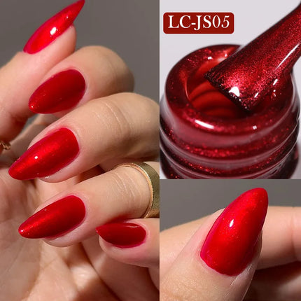 7ml Metallic Gel Nail Polish Red Chrome Effect Soak Off Varnish Semi-Permanent Nails Art Manicure Base Top Coat and Magnetic