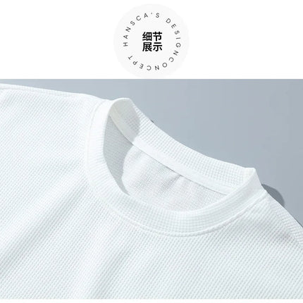 2026 new Summer Men's Waffle Sets Casual T-Shirt And Shorts Set Male Sports Suit Solid Color Tracksuit Loose Suits