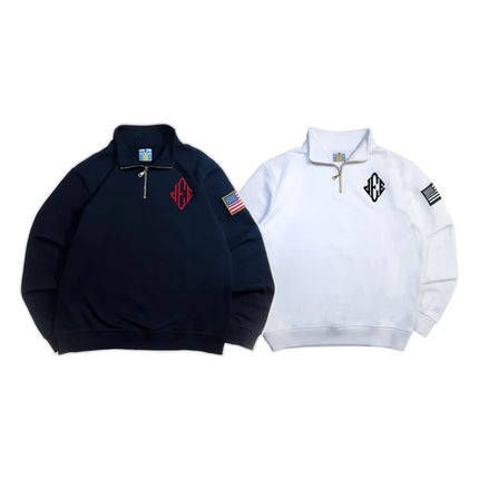Y2K Retro Zip-Neck Sweatshirt JEE 3D Embroidery Quarter-Zip Pullover Hoodie American Trendy Classic Streetwear Men Clothing
