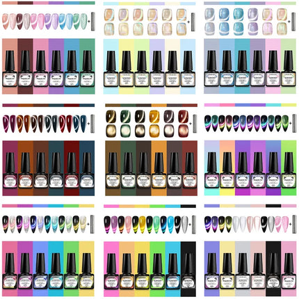 7pcs Gold Light Cat Magnetic Gel Nail Polish Set Maillard Magnetic Gel Semi Permanent Soak Off UV Gel Varnish Nail Art Manicure