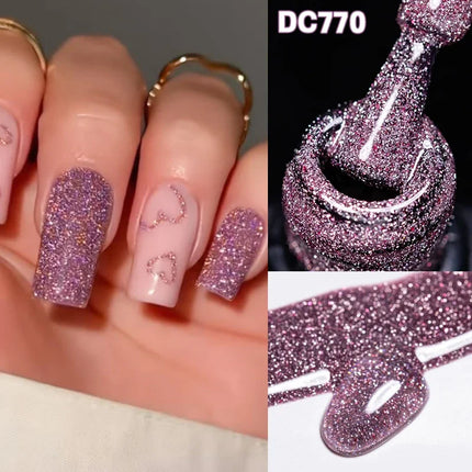 Red Reflective Glitter Gel Nail Polish Sparkling Glitter Flashy Semi-permanent Soak Off Nail Art UV Gel Varnish Nail Supplies