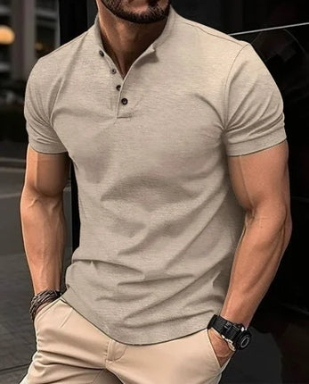 Men's Business Solid Color Polo Shirt Casual Collar Short Sleeve T-shirt Summer Comfortable Top