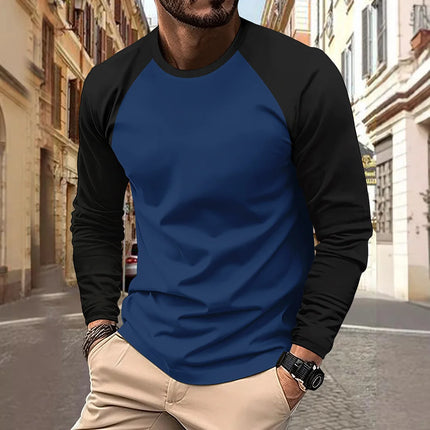 Men's T-shirts Long Sleeve O-neck Patchwork Casual Raglan Sleeves Color Matching for Men New Spring Autumn Tees Men Clothing Top