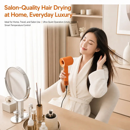 High Speed Hair Dryer 110000RPM Negative Ion Blow Dryer Fast Drying Vibrant Orange