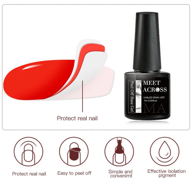 7ml MEET ACROSS Peel Off Base Gel Clear Primer UV Gel Nail Polish Base Gel Semi Permanent Air Dry Gel For Protect Care Art Glue