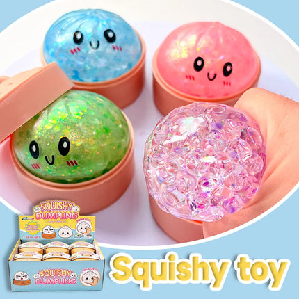 Viral Hidden Design 1-4Pcs Glitter Bead Dumpling Squishy, Blind Box with Box, Realistic Bun & Dumpling Squeeze Toy, Stress Relie