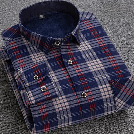 Thickened Fleece Men's Casual Shirt Warm Plaid Set Winter Wear Comfortable Breathable Fashionable Chinese Brand Clothing