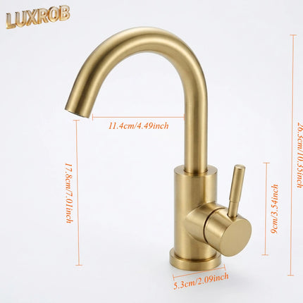 2026 New Arrival Light Luxury Gold Bathroom Basin Faucet Modern Stainless Steel Hot & Cold Water Mixer Tap for Vessel Sink