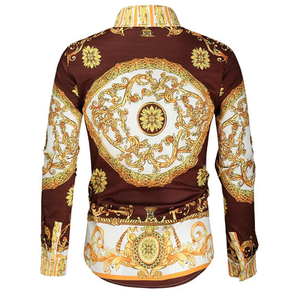 2023 New Men's 3D Digital Print Fashion Slim Fit Long Sleeve Shirt Smooths Your Silhouette Cross-Border Wholesale