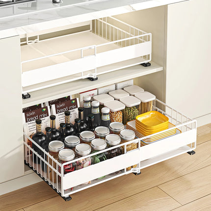 1/2pcs Expandable Cabinet Drawer Organiser (12"-20"), Pull Out Drawer Tray with 3 Sliding Rails, Mounts with Adhesive or Screws
