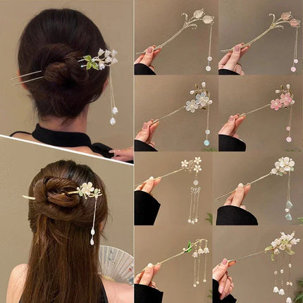 Charm Metal Hairpins Retro Antique Tassel Phoenix Student Pearl Rhinestone Butterfly Hair Stick Jewelry Wedding Hair Accessories