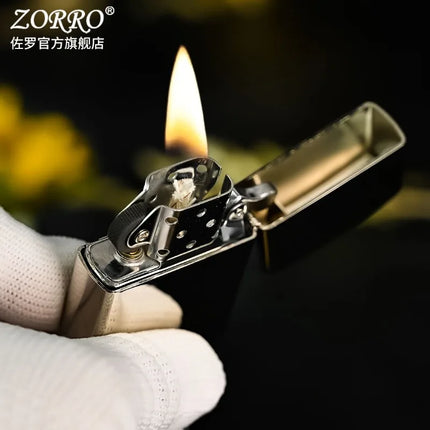 ZORRO Kerosen Windproof Lighter High Beauty Men's Creative Gift White Nickel Love Compass