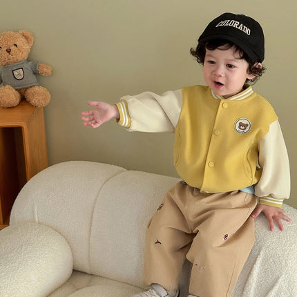 2026 Fall New Toddler Kids Pants Cotton Cartoon Embroidered Harem Pants Baby Boy Casual Striped Denim Baggy Trousers