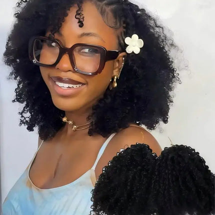 Crochet Human Hair Kinky Curly 120G Knotless Pre-Separated Curly Hair Lightweight Reusable Virgin Hair Extensions Natural Black