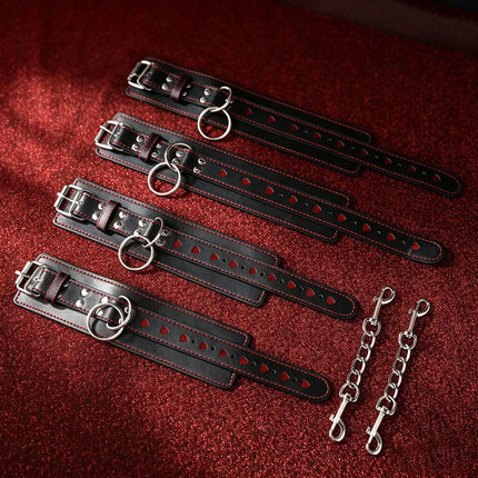 Adjustable PU Leather Heart Handcuffs & Ankle Cuff Bracelet - Women BDSM Cosplay Fetish Adult Game Couples Sexy Toys Accessories