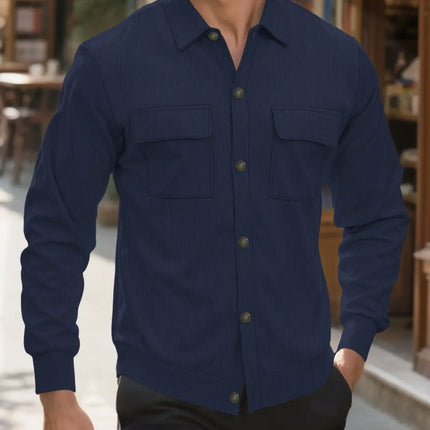 New 2025 Men's Casual Fashionable Long Sleeve Corduroy Shirt Cardigan Summer Season Neutral Minimalist Style Origin China