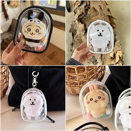12cm PVC Transparent Storage Bag With Keychain Multicolor Cartoon Doll Display Box Dustproof Case Earphones Gift Organizer Bags