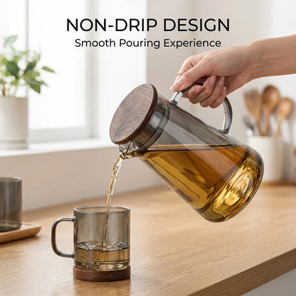 High Borosilicate Glass Pitcher Heat Resistant Water Kettle for Home Office Tea Cold Brew Fruit Infuser Jug Stylish Carafe