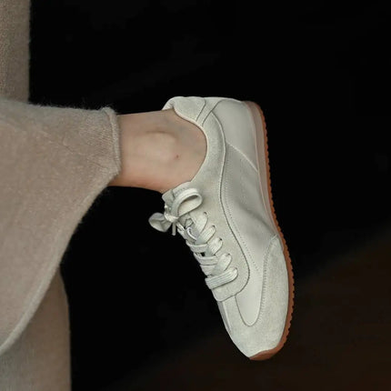Ins Fashion Suede Leather Women Sneakers Lace Up Flat Shoes Genuine Leather  Ladies Flats Casual Shoes