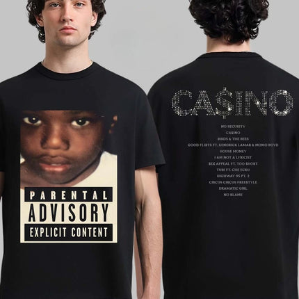 Baby Keem CA$INO CASINO album graphic Tshirt unisex 2026 summer New 100%Cotton O-neck hip-hop Y2K style Short Sleeve Men's shirt